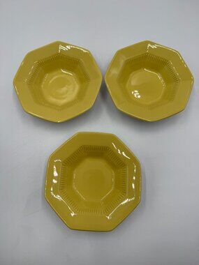 Independence Ironstone Interpace Yellow Dessert Bowls Set 3 Japan 5.5" Vintage